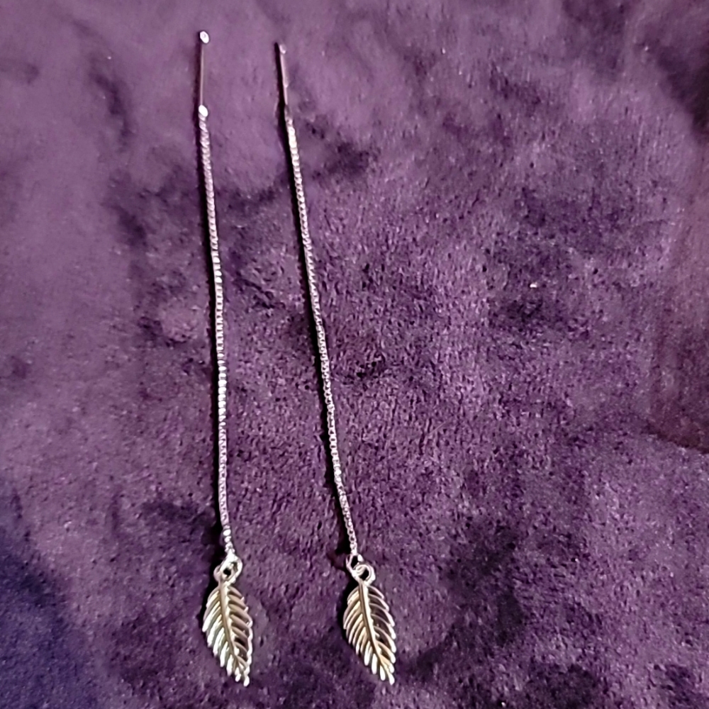 Sterling leaf thread earrings